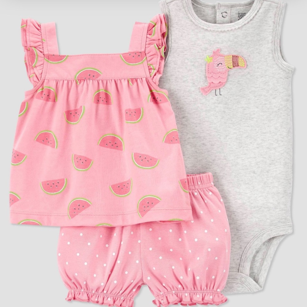 Carters Watermelon 3 piece shirt, bodysuit and shorts